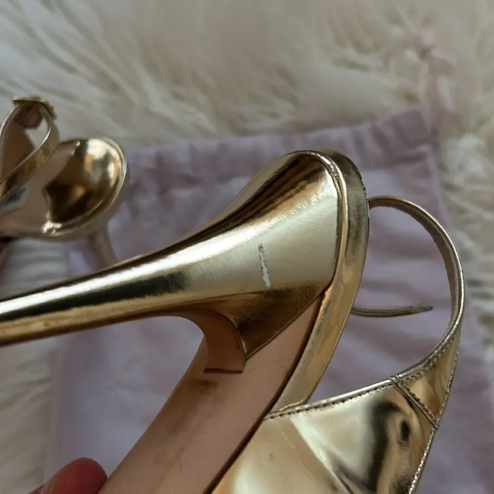 Mirror Calfskin Clue Peep Toe Platform Slingback Pumps size 37